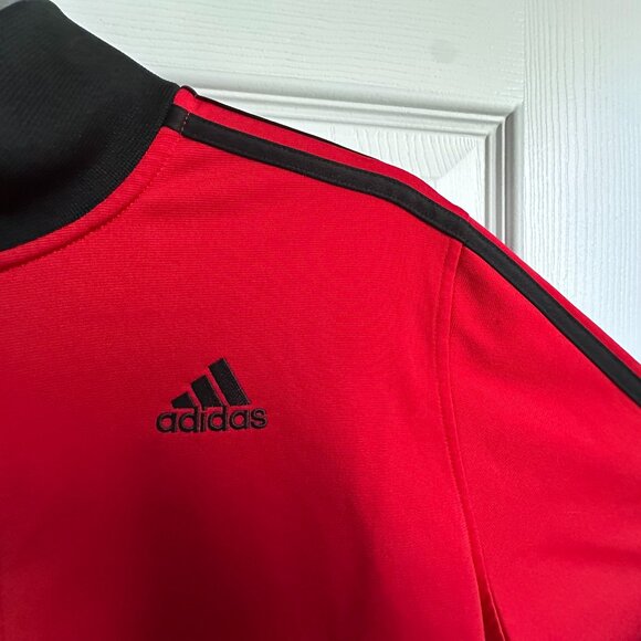 Adidas Athletic Track Jacket Boy’s XL 18 Full Zip Red Black 3 Stripes Mock Neck - Picture 5 of 10